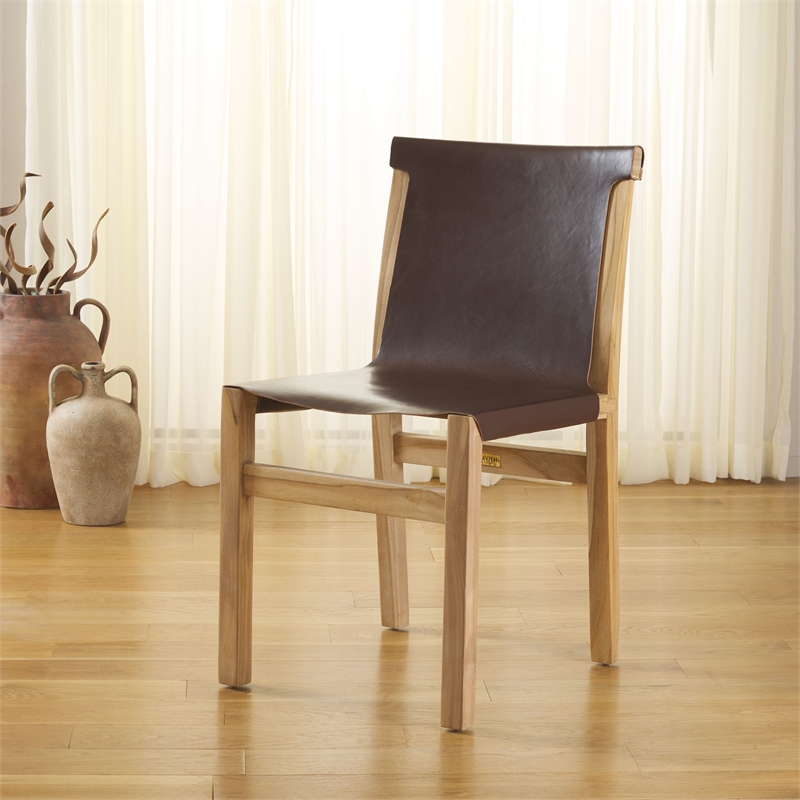 Safavieh Arian Teak and Leather Dining Chair in Brown / Natural