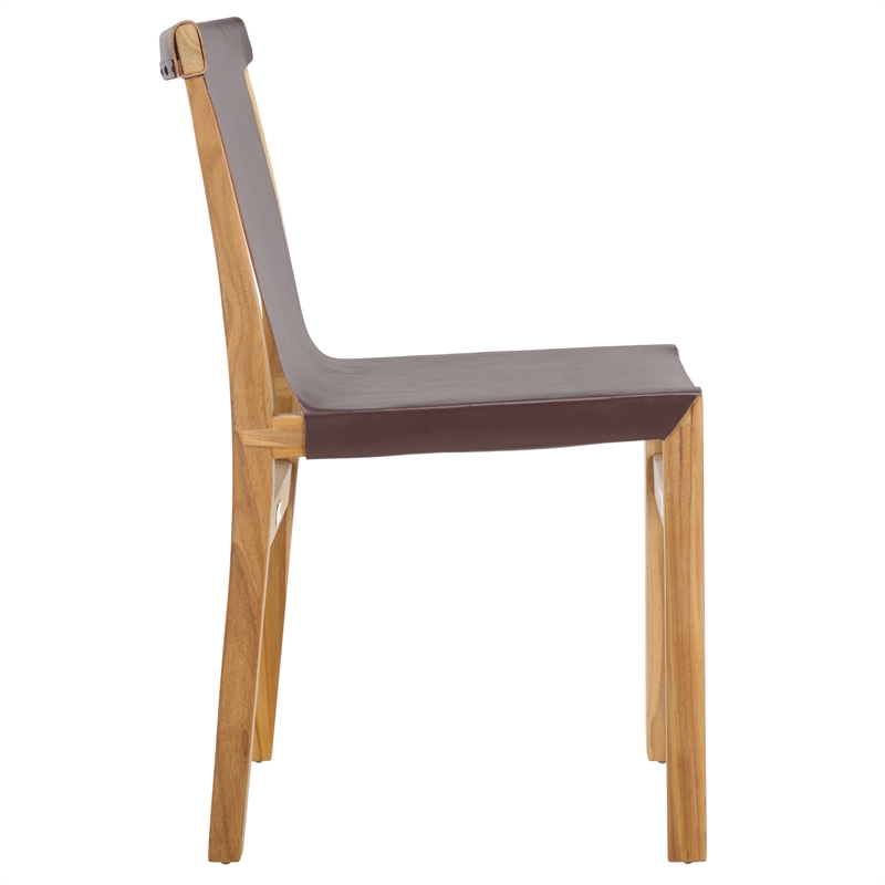 Safavieh Arian Teak and Leather Dining Chair in Brown / Natural