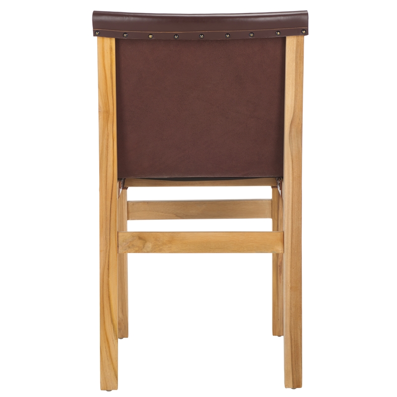 Safavieh Arian Teak and Leather Dining Chair in Brown / Natural