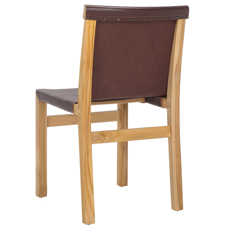 Safavieh Arian Teak and Leather Dining Chair in Brown / Natural