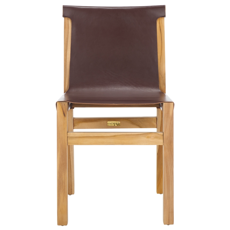 Safavieh Arian Teak and Leather Dining Chair in Brown / Natural