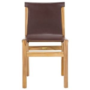 Safavieh Arian Teak and Leather Dining Chair in Brown / Natural