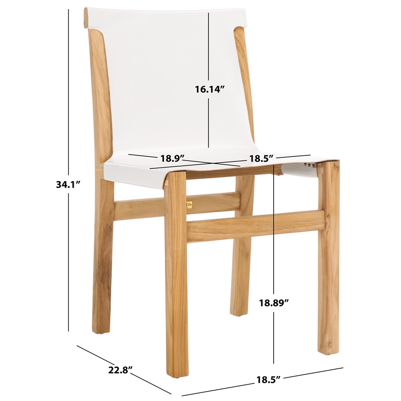 Safavieh Arian Teak and Leather Dining Chair in White / Natural