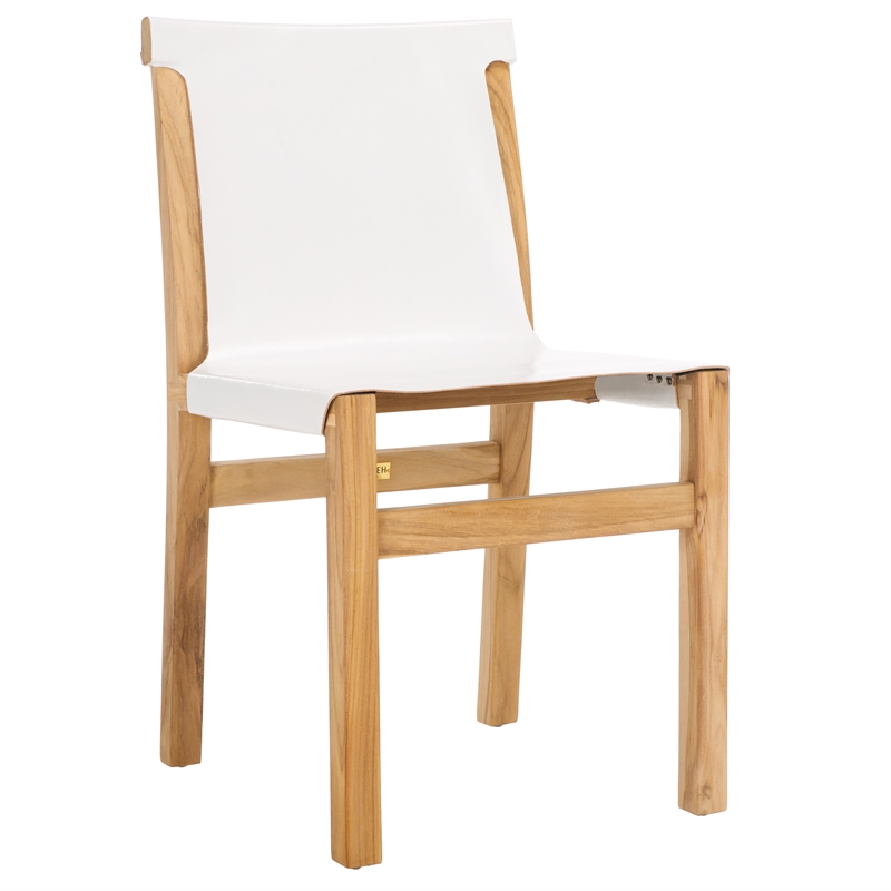 Safavieh Arian Teak and Leather Dining Chair in White / Natural