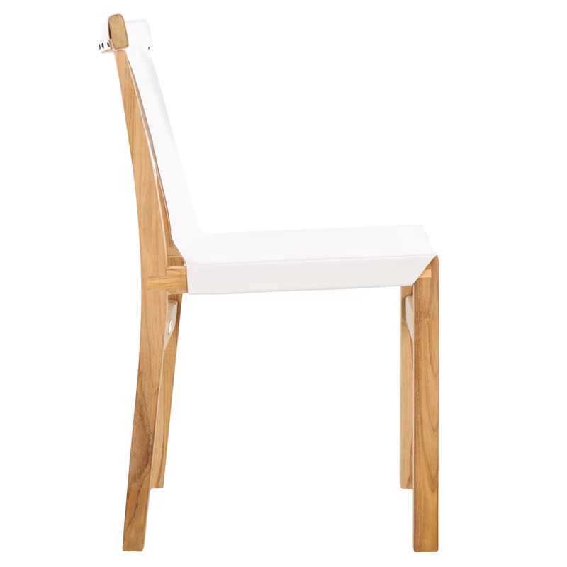 Safavieh Arian Teak and Leather Dining Chair in White / Natural