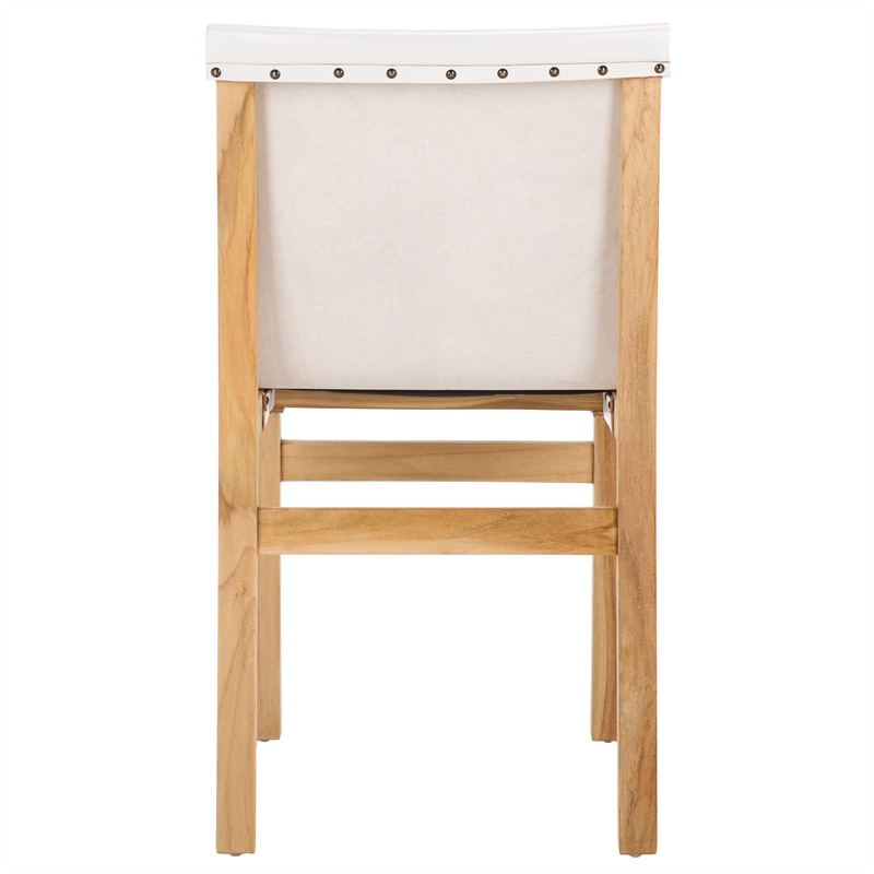 Safavieh Arian Teak and Leather Dining Chair in White / Natural