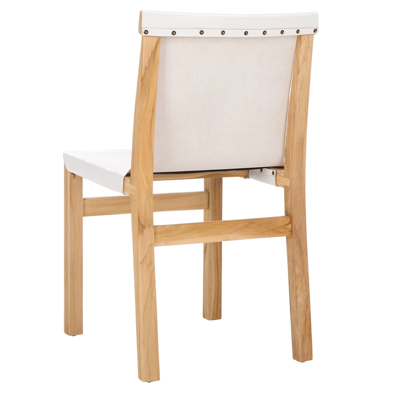 Safavieh Arian Teak and Leather Dining Chair in White / Natural