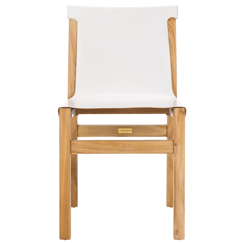Safavieh Arian Teak and Leather Dining Chair in White / Natural