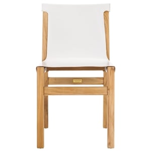 Safavieh Arian Teak and Leather Dining Chair in White / Natural