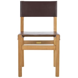 Safavieh Romee Teak and Leather Dining Chair in Brown / Natural