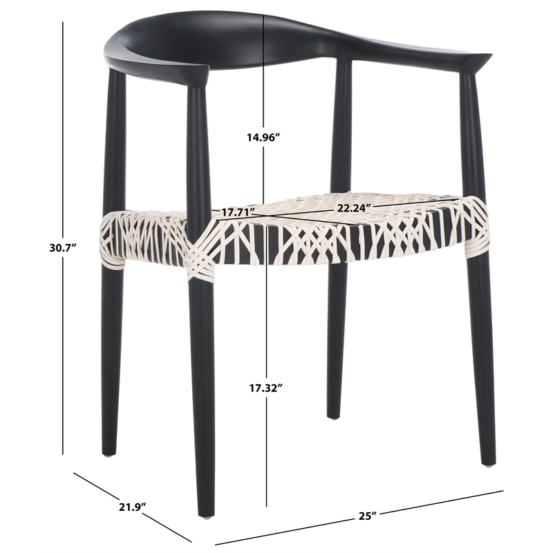 Safavieh Bandelier Wood and Leather Accent Chair in White / Black