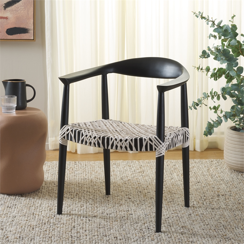 Safavieh Bandelier Wood and Leather Accent Chair in White / Black