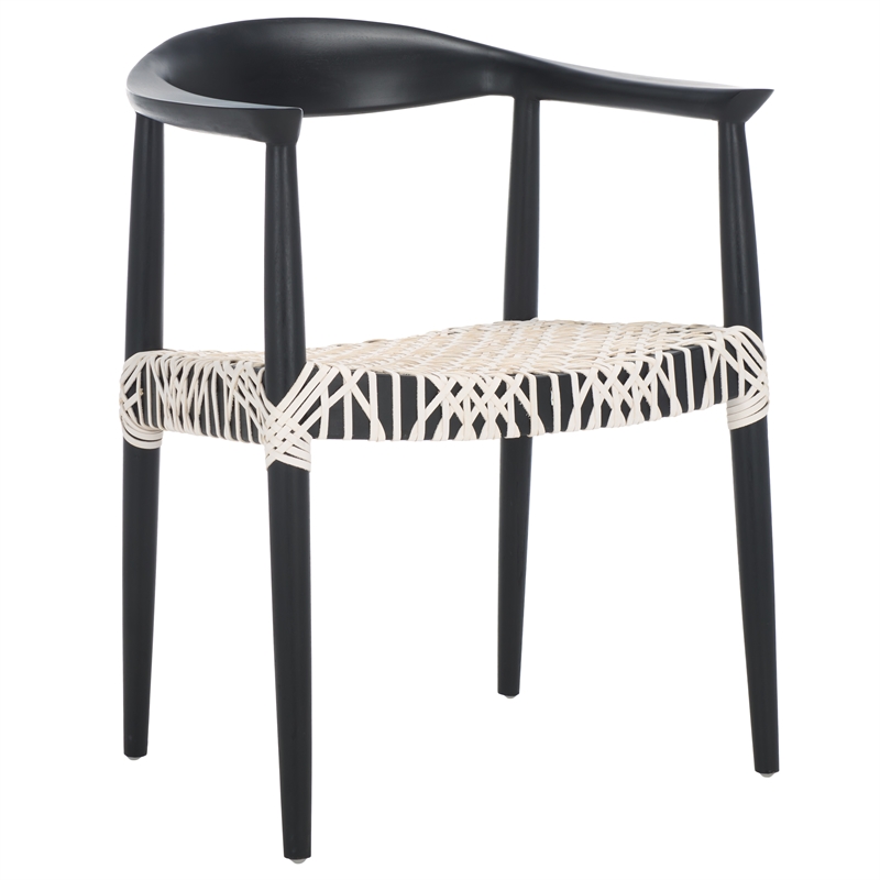 Safavieh Bandelier Wood and Leather Accent Chair in White / Black