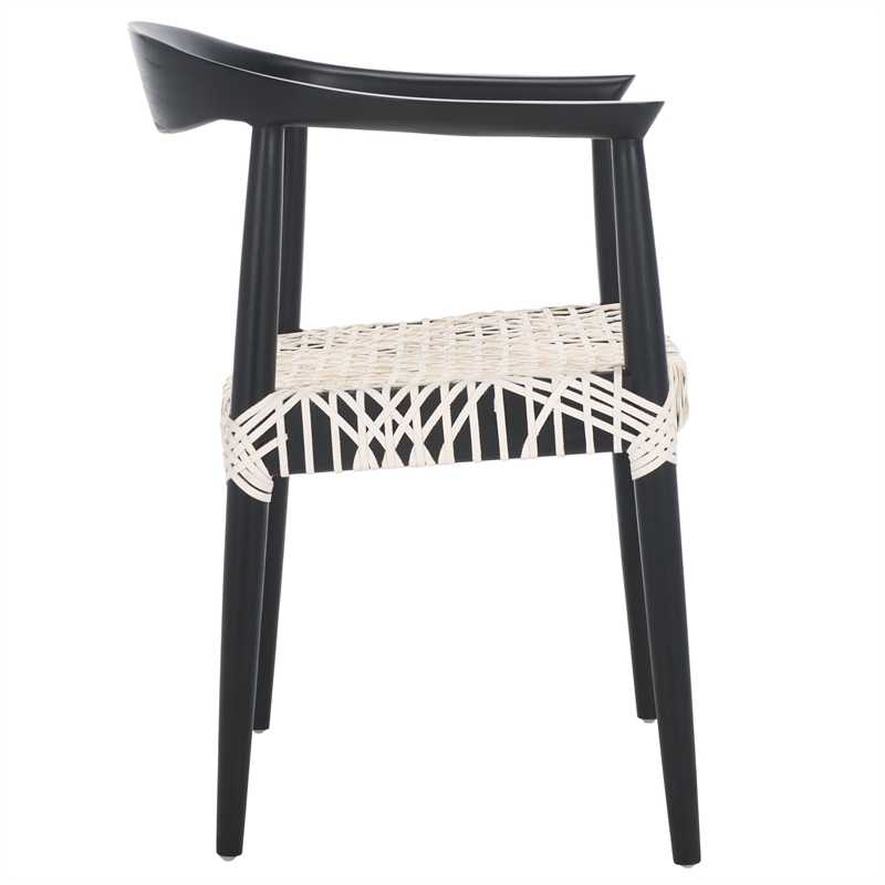 Safavieh Bandelier Wood and Leather Accent Chair in White / Black
