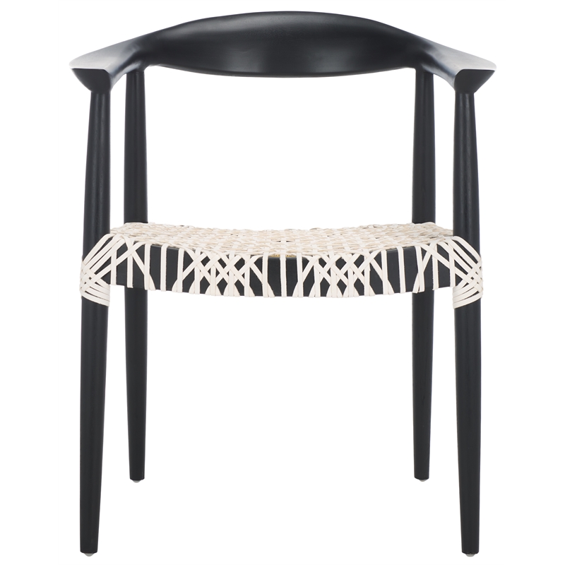 Safavieh Bandelier Wood and Leather Accent Chair in White / Black