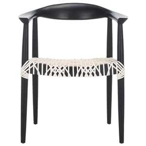 Safavieh Bandelier Wood and Leather Accent Chair in White / Black
