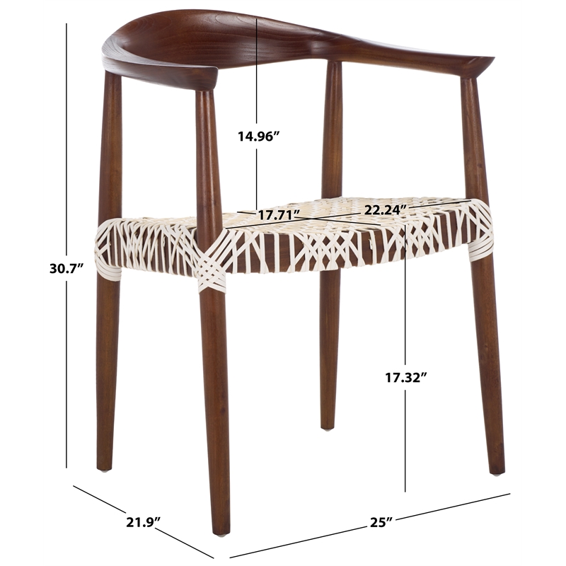 Safavieh Bandelier  Wood and Leather Accent Chair in White / Brown