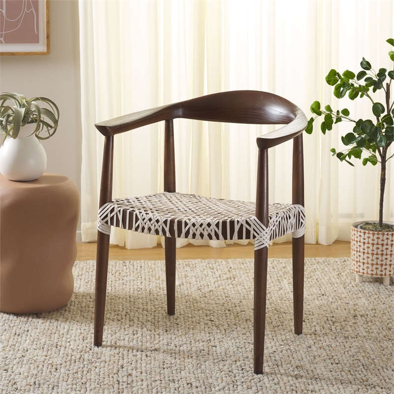 Safavieh Bandelier  Wood and Leather Accent Chair in White / Brown