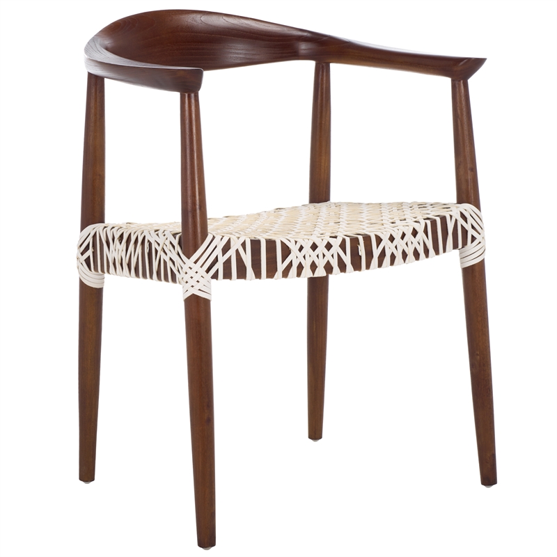 Safavieh Bandelier  Wood and Leather Accent Chair in White / Brown