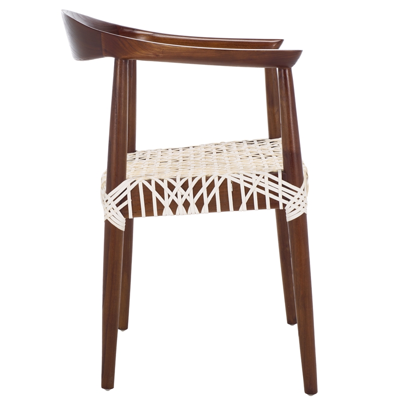 Safavieh Bandelier  Wood and Leather Accent Chair in White / Brown