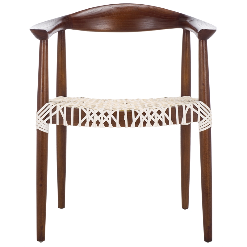 Safavieh Bandelier  Wood and Leather Accent Chair in White / Brown