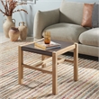 Safavieh Solana Teak and Leather Ottoman in Brown / Natural