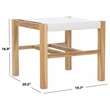 Safavieh Solana Teak  and Leather Ottoman in White / Natural