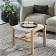 Safavieh Solana Teak  and Leather Ottoman in White / Natural