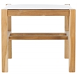 Safavieh Solana Teak  and Leather Ottoman in White / Natural
