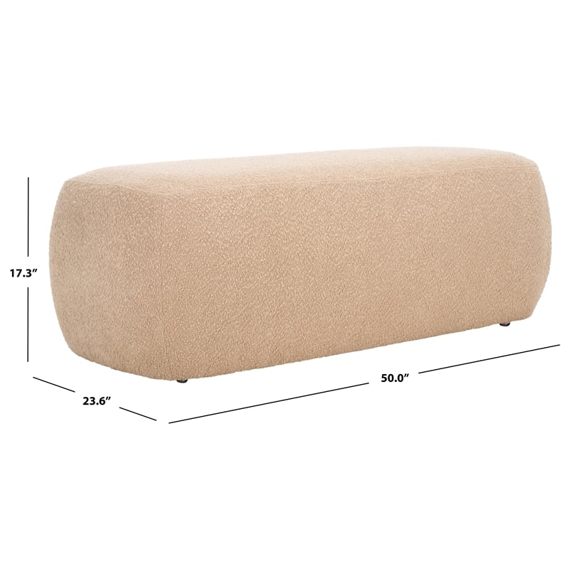 Safavieh Whitley Pine Wood and Fabric Rectangular Ottoman in Tan