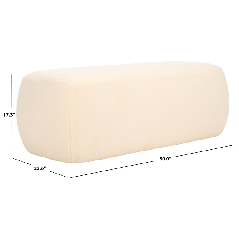 Safavieh Whitley Pine Wood and Fabric Rectangular Ottoman in Cream