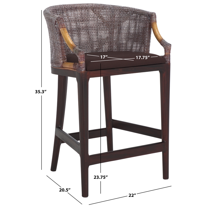Safavieh Brando Solid Wood and Cotton Counter Stool in Brown / Brown