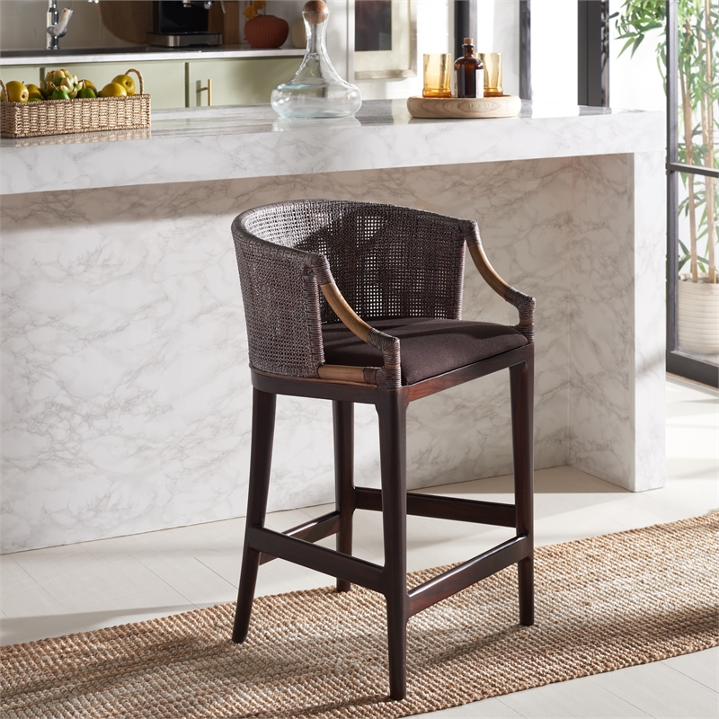 Safavieh Brando Solid Wood and Cotton Counter Stool in Brown / Brown