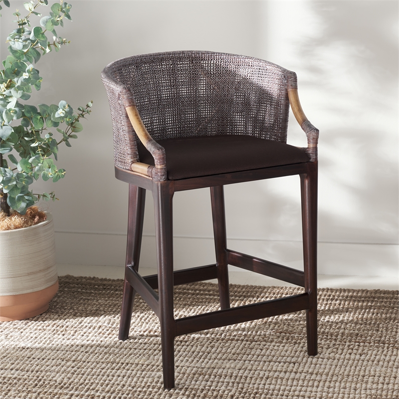 Safavieh Brando Solid Wood and Cotton Counter Stool in Brown / Brown