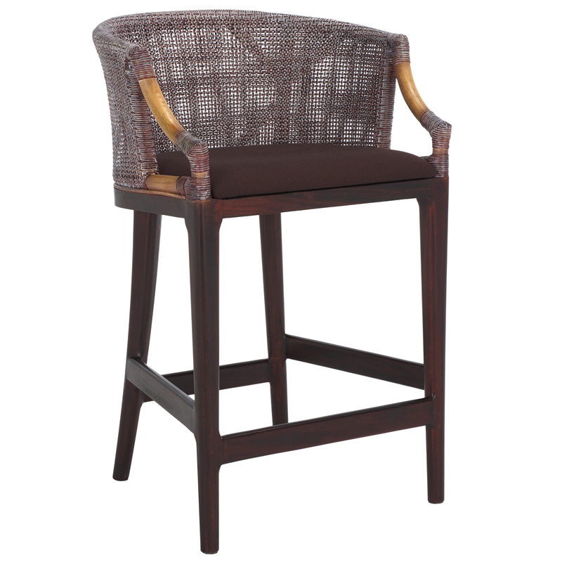 Safavieh Brando Solid Wood and Cotton Counter Stool in Brown / Brown