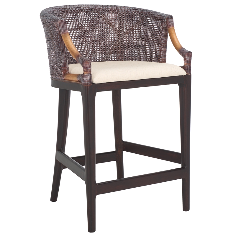 Safavieh Brando Solid Wood and Cotton  Counter Stool in Brown/ White