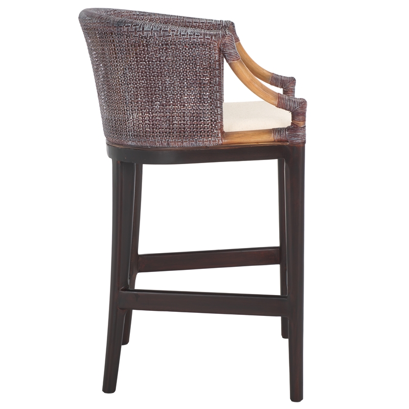 Safavieh Brando Solid Wood and Cotton  Counter Stool in Brown/ White