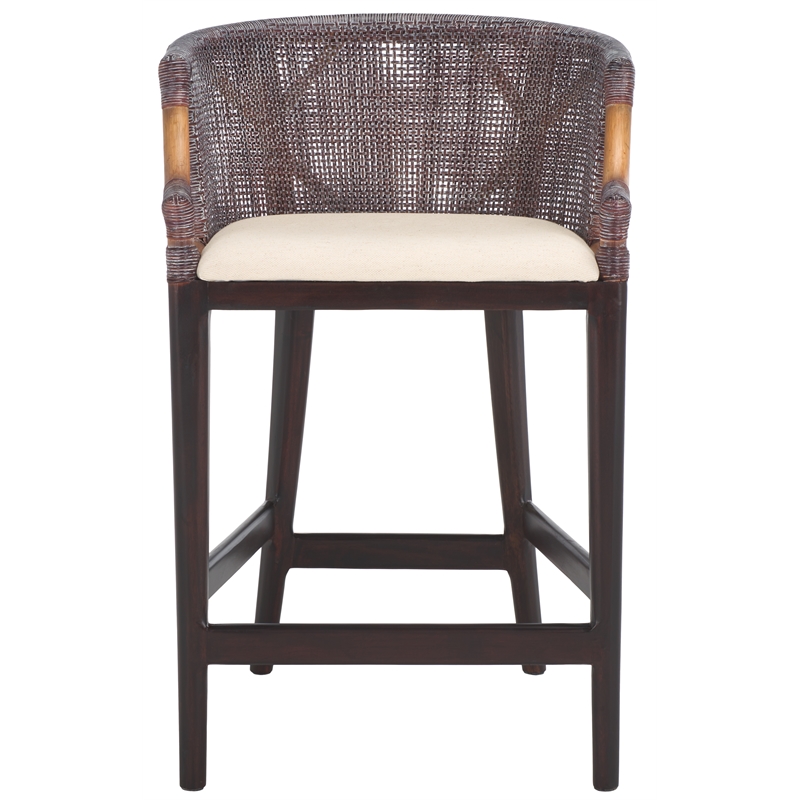 Safavieh Brando Solid Wood and Cotton  Counter Stool in Brown/ White