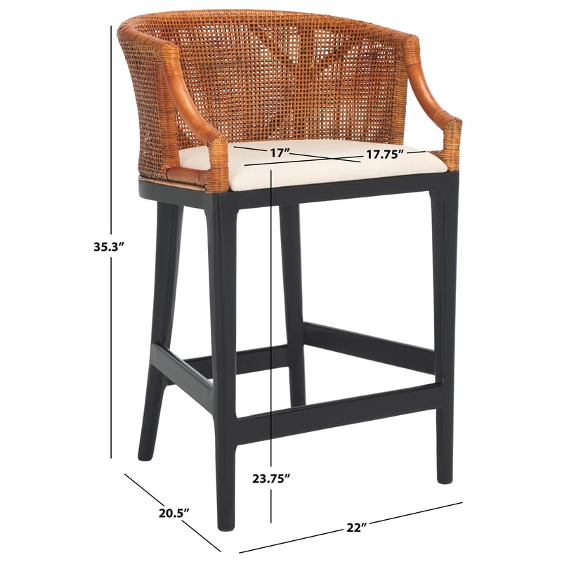 Safavieh Brando Solid Wood and Cotton Counter Stool in Brown/ Black/White