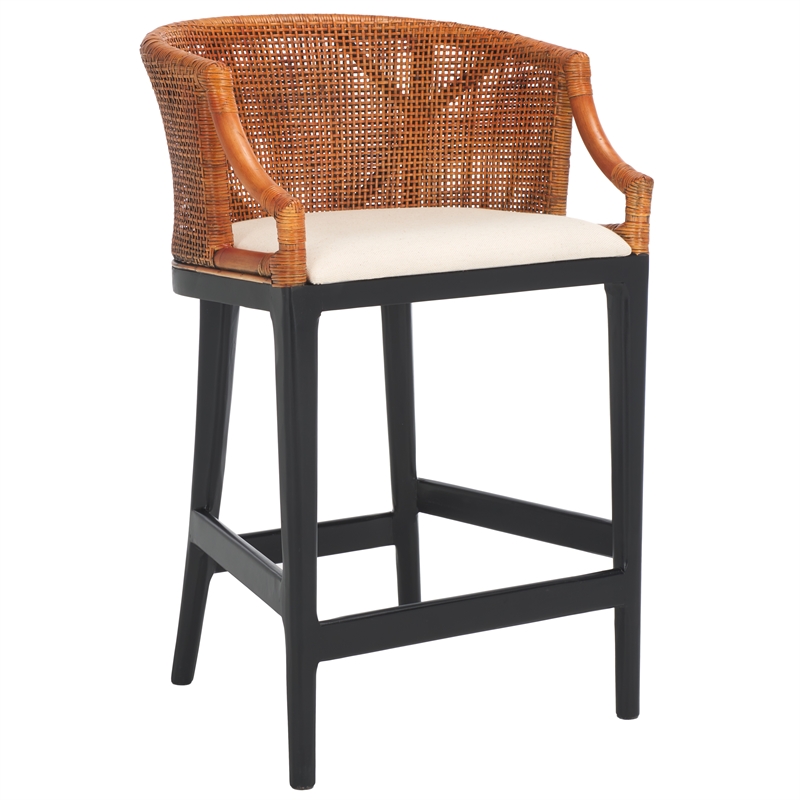 Safavieh Brando Solid Wood and Cotton Counter Stool in Brown/ Black/White