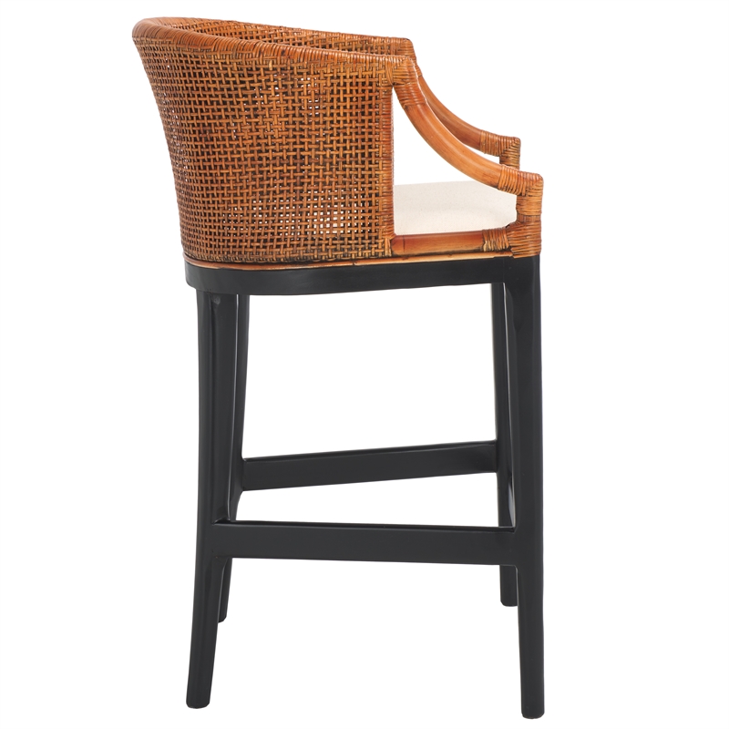 Safavieh Brando Solid Wood and Cotton Counter Stool in Brown/ Black/White