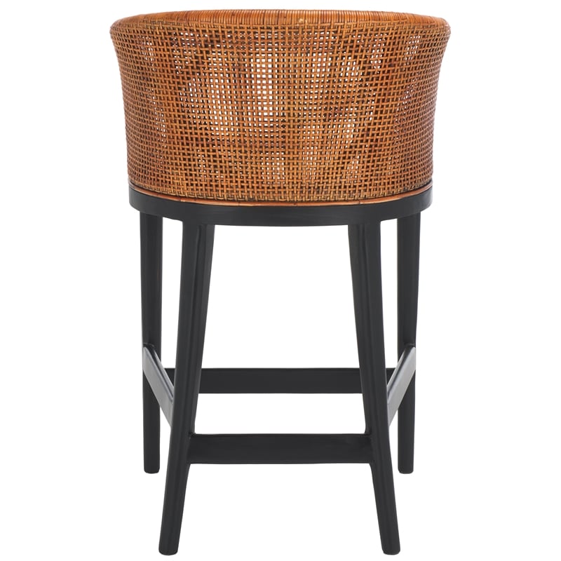 Safavieh Brando Solid Wood and Cotton Counter Stool in Brown/ Black/White