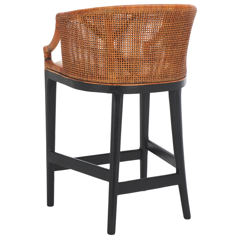 Safavieh Brando Solid Wood and Cotton Counter Stool in Brown/ Black/White