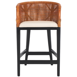 Safavieh Brando Solid Wood and Cotton Counter Stool in Brown/ Black/White