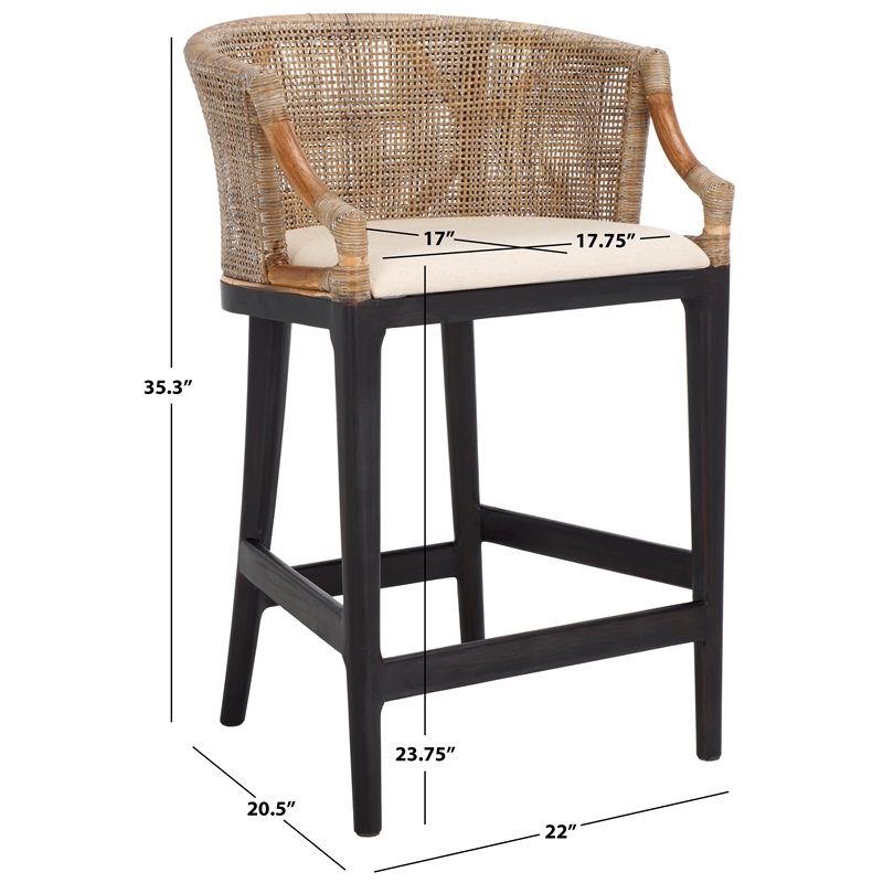 Safavieh Brando Solid Wood and Cotton Counter Stool in Light Gray / Black/ White