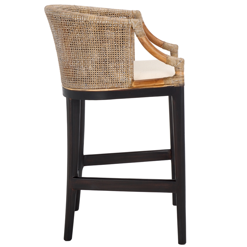 Safavieh Brando Solid Wood and Cotton Counter Stool in Light Gray / Black/ White