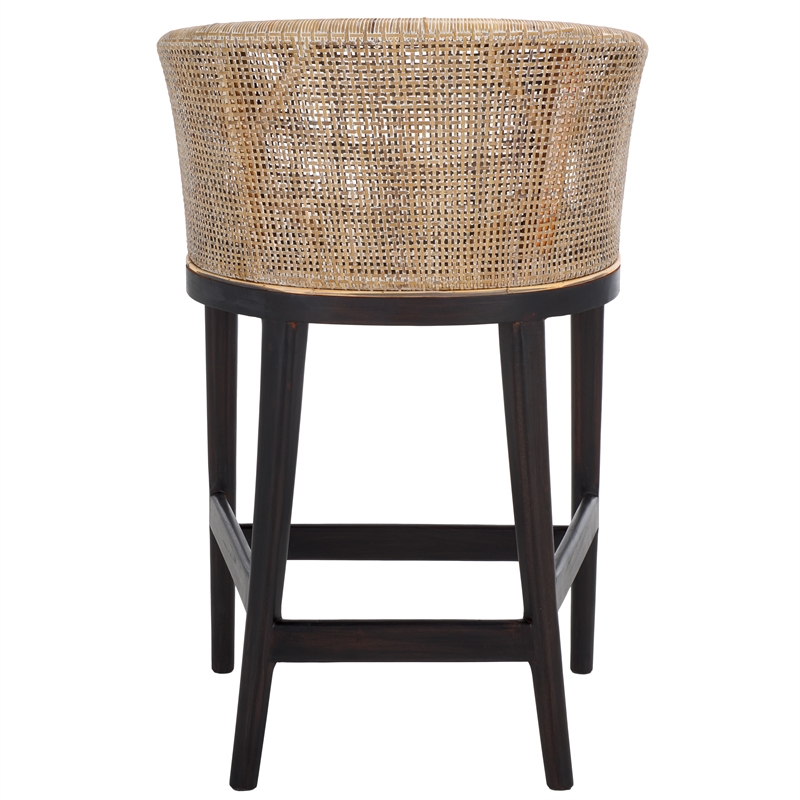 Safavieh Brando Solid Wood and Cotton Counter Stool in Light Gray / Black/ White