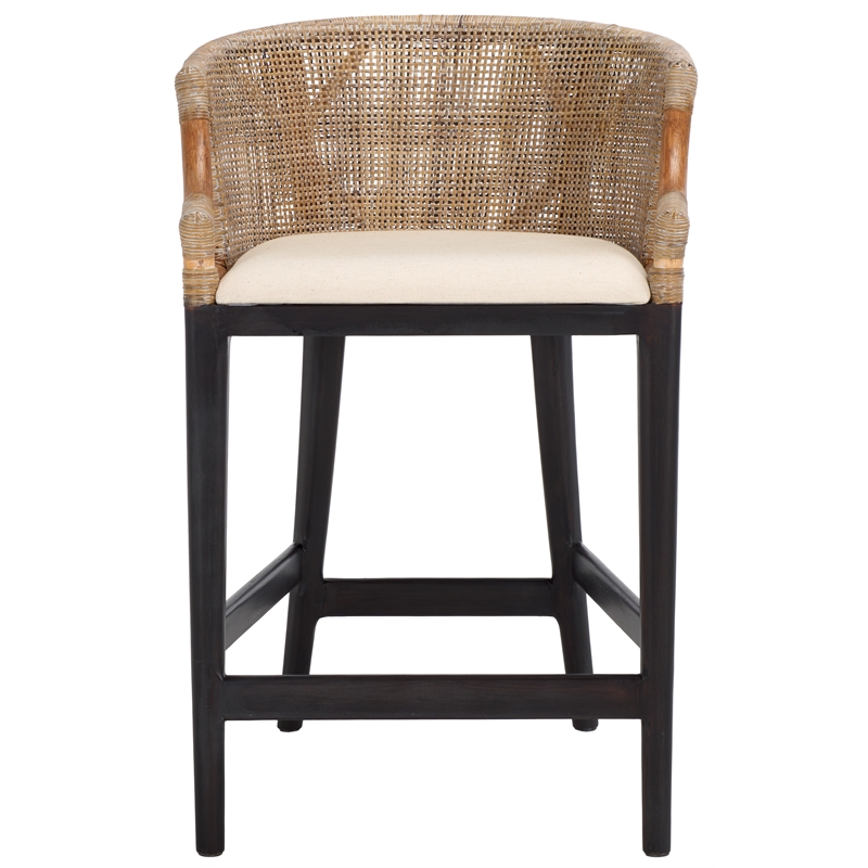 Safavieh Brando Solid Wood and Cotton Counter Stool in Light Gray / Black/ White