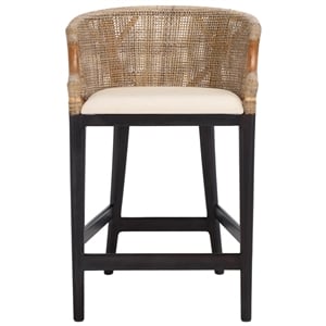 Safavieh Brando Solid Wood and Cotton Counter Stool in Light Gray / Black/ White