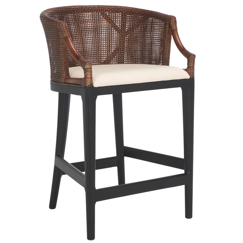 Safavieh Brando Solid Wood and Cotton Counter Stool in Brown/Black/White
